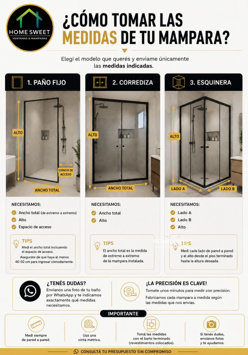 Guía ilustrada para tomar las medidas de tu mampara